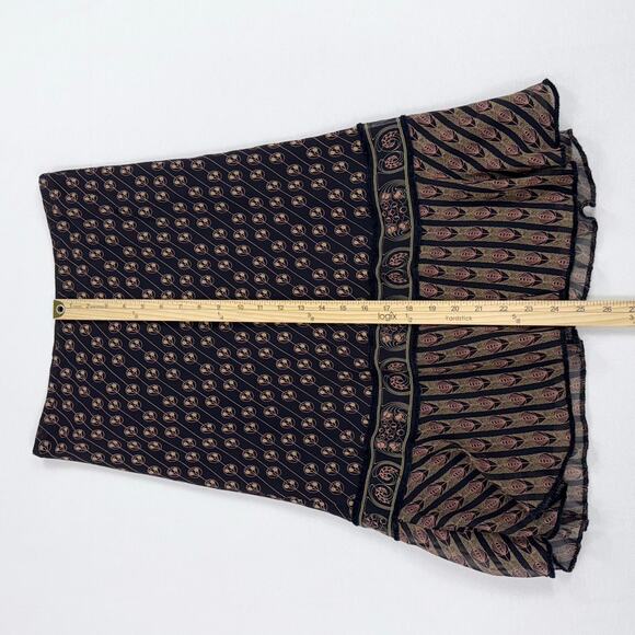 Studio M Women's Vintage Boho Lagenlook 100% Silk Slip Skirt Small Black Tan - Picture 10 of 10